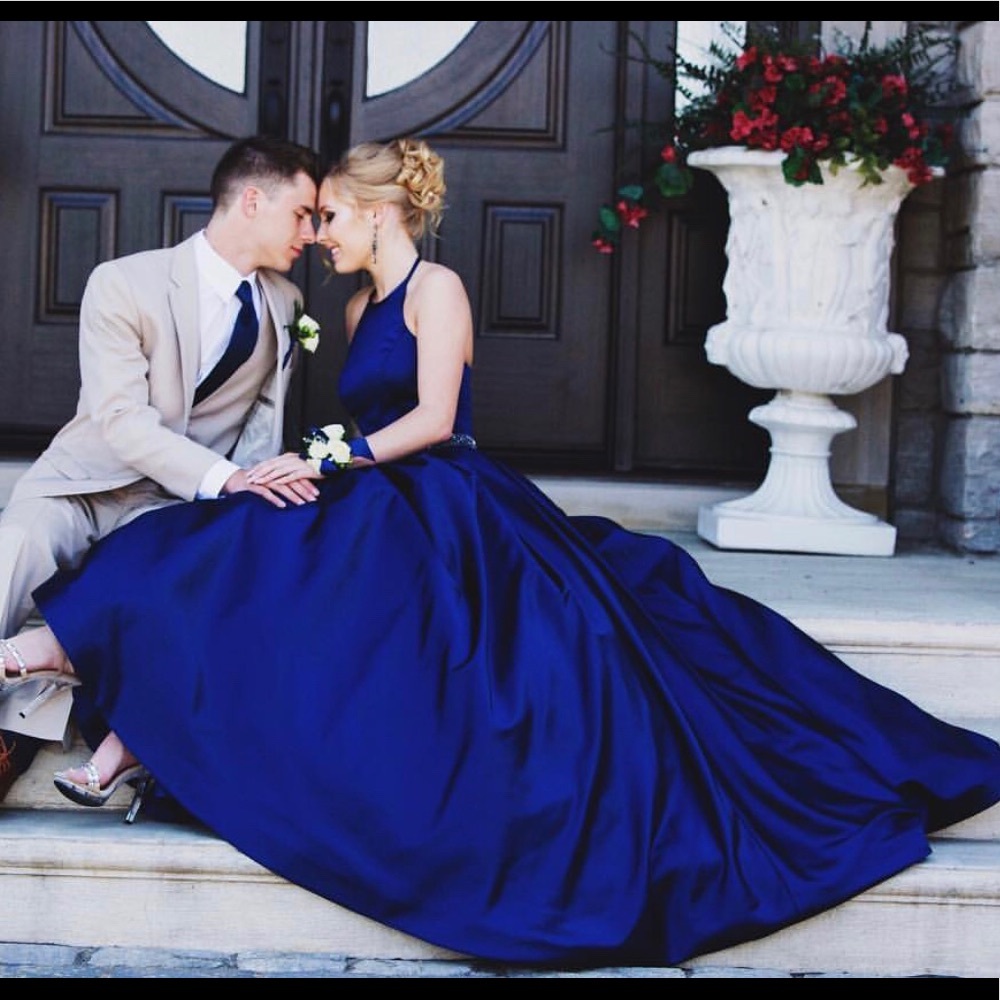 Sherri Hill 51036 Classic Satin Halter Ball Gown. - Picture 3 of 3